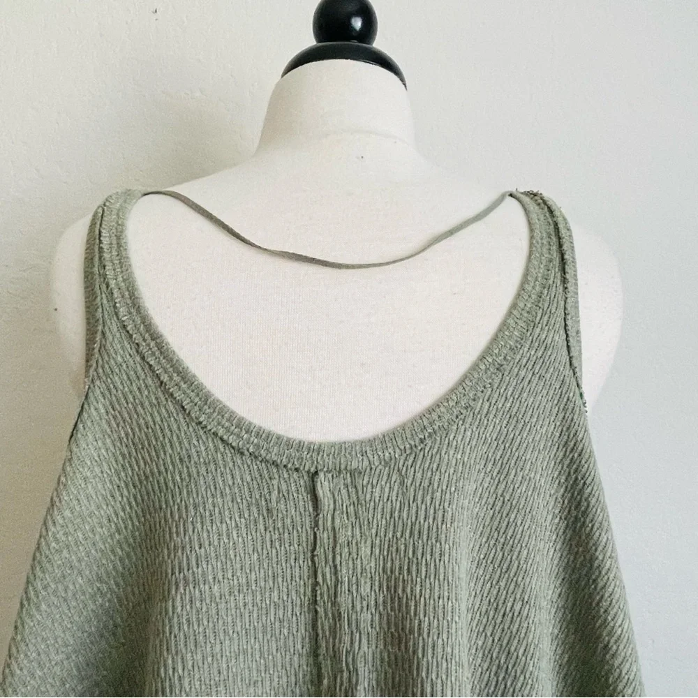 Free People We the Free Waffle Hi-Lo Olive Tank